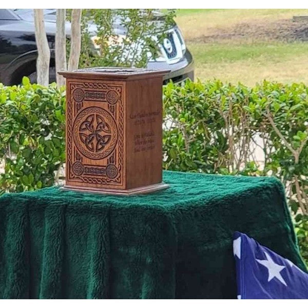 wooden celtic urn made in America 