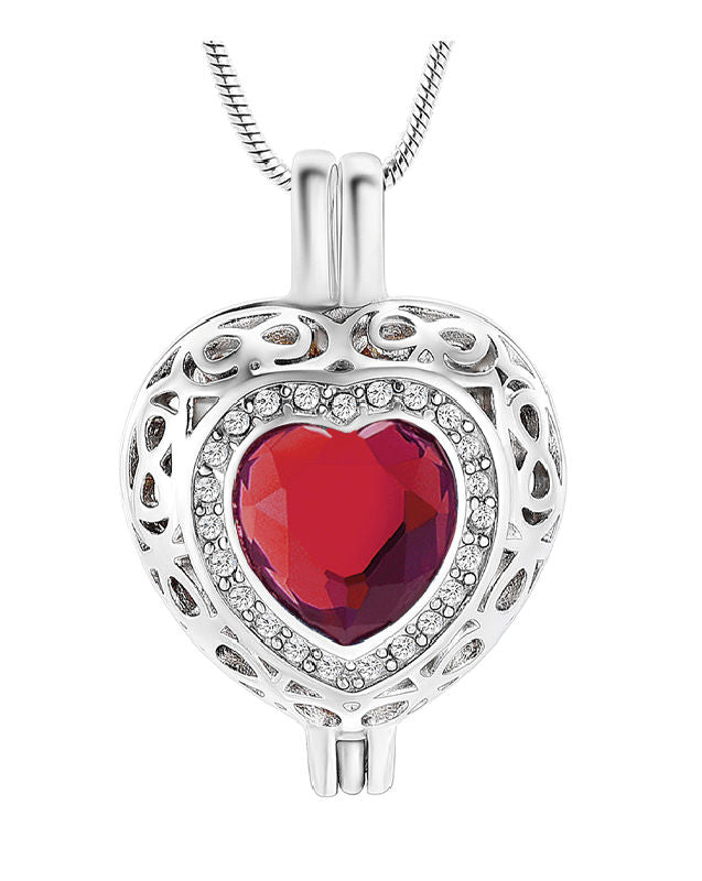 Red Heart Locket for Cremated Ashes, January Birthstone