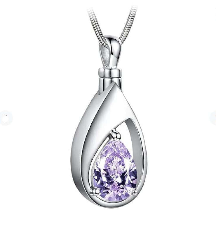 Purple Teardrop Cremation Jewelry, June Birthstone