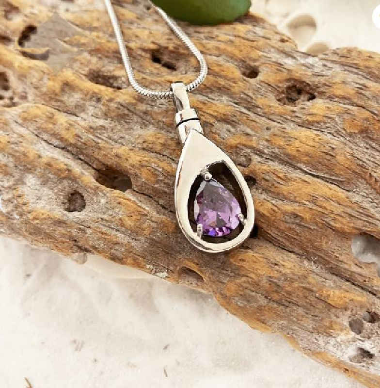 Purple Teardrop Cremation Jewelry, June Birthstone