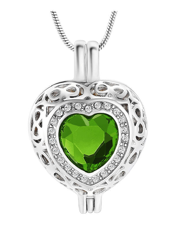 Emerald Green May Birthstone Heart Locket for Ashes