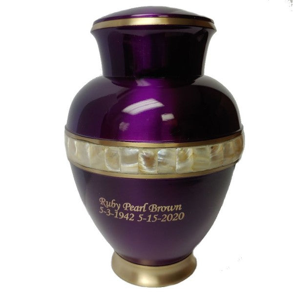 purple mother of pearl urn for ashes engraved