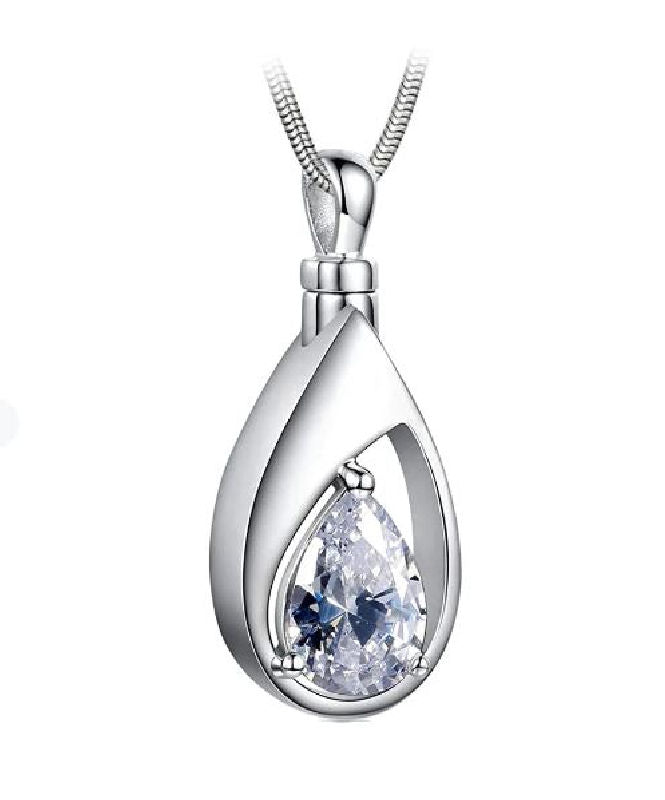 April Birthstone Teardrop Cremation Necklace