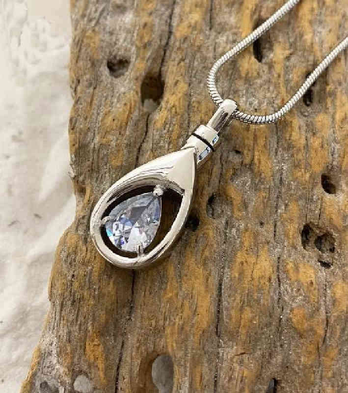 April Birthstone Teardrop Cremation Necklace