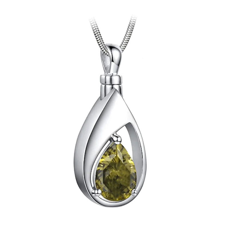 Green Teardrop Ash Pendant August Birthstone