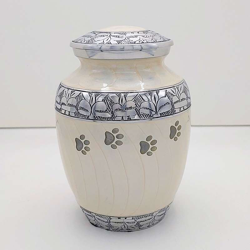 White Paw Print Medium Pet Urn