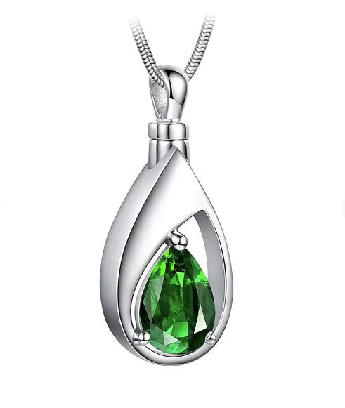 Emerald Green Teardrop Memorial Jewelry, May Birthstone