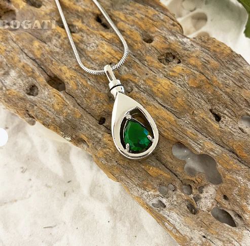 Emerald Green Teardrop Memorial Jewelry, May Birthstone