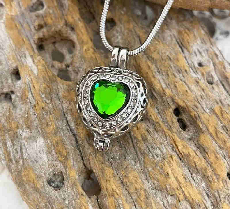 Emerald Green May Birthstone Heart Locket for Ashes