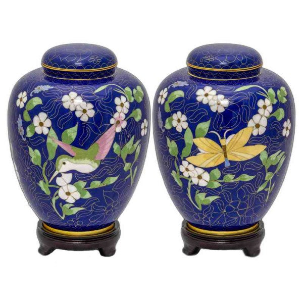 Blue Hummingbird & Butterfly Cloisonne Adult Urn