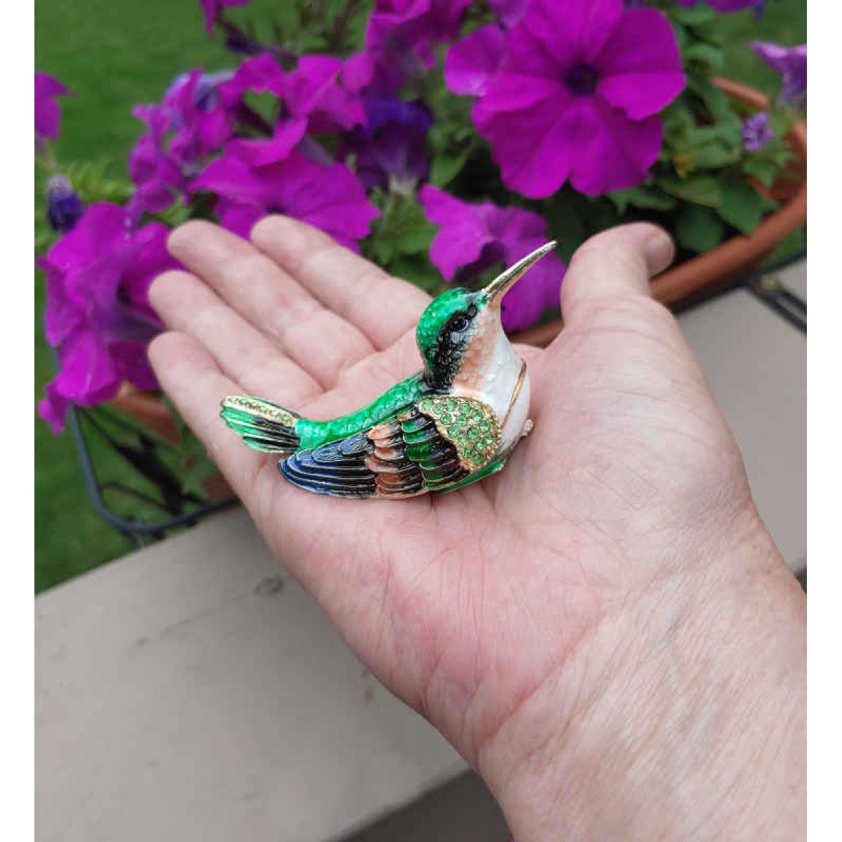 small emerald green hummingbird keepsake urn for ashes