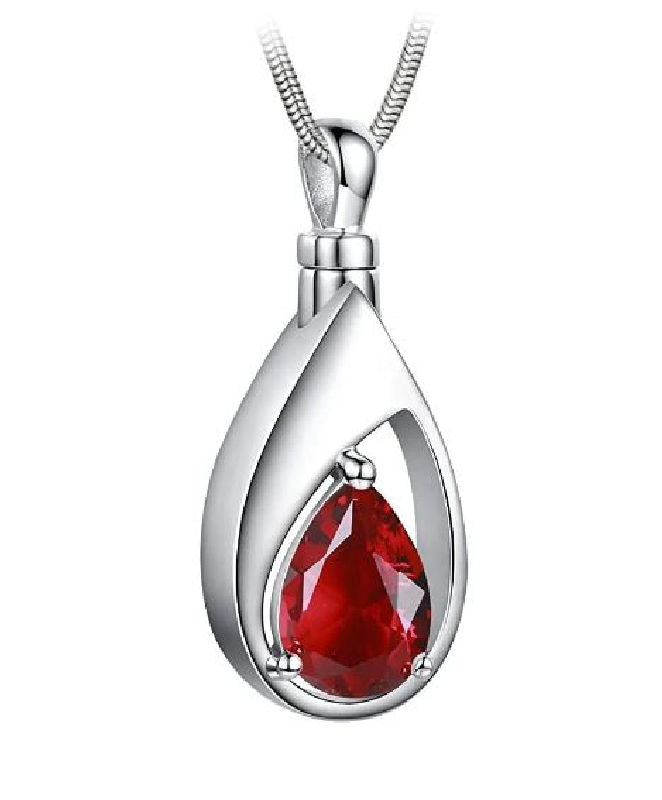 Ruby Red Pendant for Cremated Ashes, July Birthstone