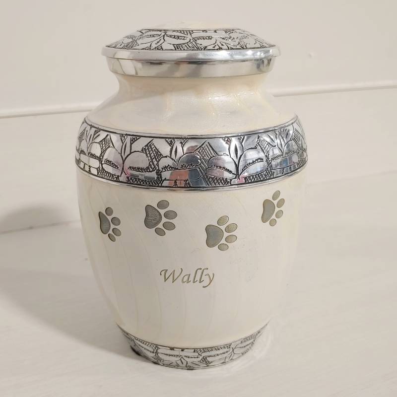 White Paw Print Medium Pet Urn