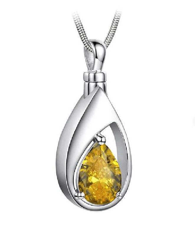 Amber Teardrop Cremation Jewelry, November Birthstone