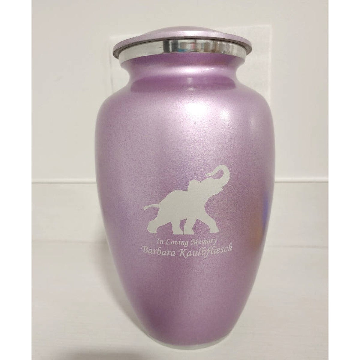 lavender elephant cremation urn for ashes, adult