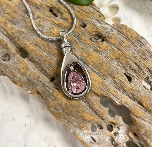 Pink Teardrop for Cremains, October Birthstone