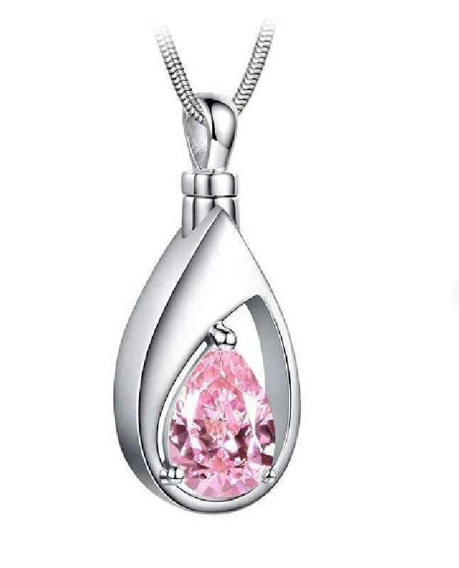 Pink Teardrop for Cremains, October Birthstone