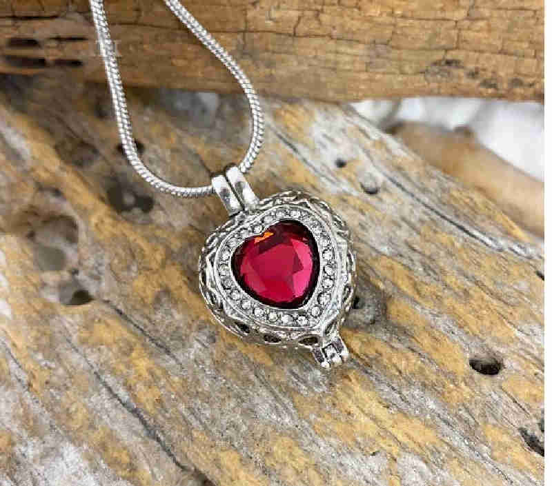 Red Heart Locket for Cremated Ashes, January Birthstone