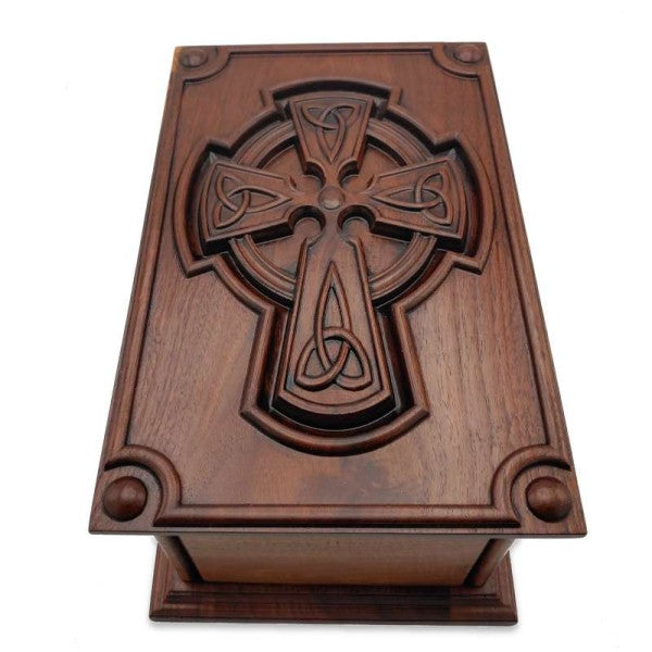Walnut Celtic Cross Wooden Urn Box Made in America
